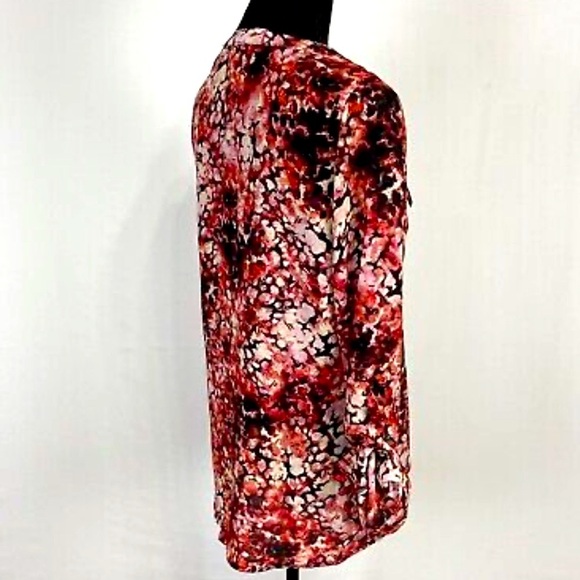 Notations red floral long sleeve bottom down blouse Size PS New with Tag - Picture 3 of 9